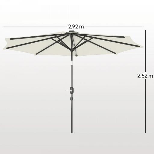Sombrilla de Jardín Ø292x252 cm con Luces LED Solares Inclinación Ajustable y Manivela para Patio Terraza Crema [1]
