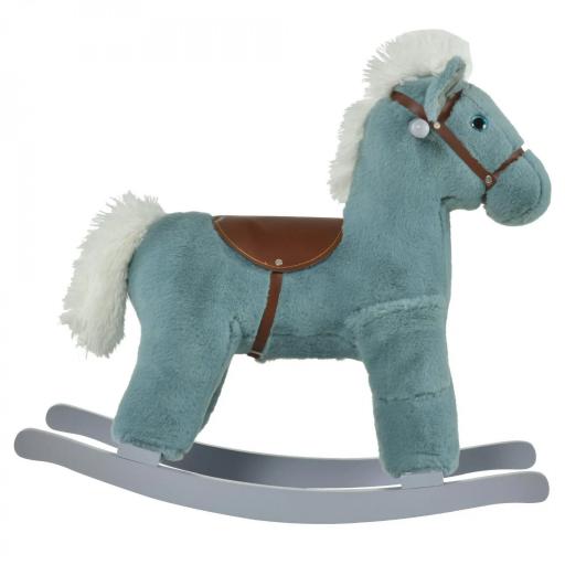 Caballito Balancín para Niños 18-36 Meses Caballo Mecedora Felpa con Osito de Peluche Sonidos de Relincho y Galope Base de Madera 65x26x55 cm Azul [1]