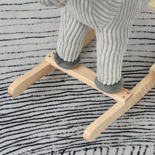 Caballito Balancín Infantil para Niños de +3 Años Caballo Mecedora de Felpa con Sonidos de Relincho y Galope Base de Madera Carga 45 Kg 73x35x64 cm Azul y Rayas Gris [9]