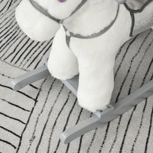 Caballito Balancín con Felpa con Osito de Peluche para Niños 18-36 Meses Caballo Mecedora Sonidos de Relincho y Galope Base de Madera Asiento 35 cm Carga 30 kg 65x26x55 cm Blanco [8]