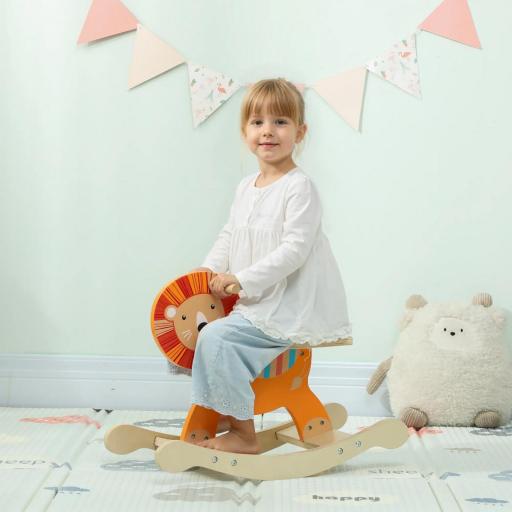 Caballo mecedor con diseño de león, capacidad 25 kg, 2-5 años, madera, naranja