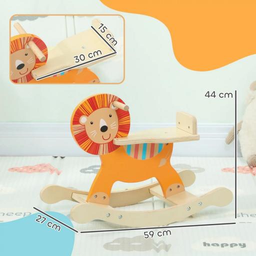 Caballo mecedor con diseño de león, capacidad 25 kg, 2-5 años, madera, naranja [2]