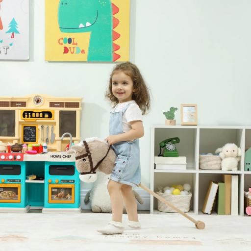 Caballito de palo para niños con sonido y ruedas, bastón de madera, para niños desde 24 meses, gris