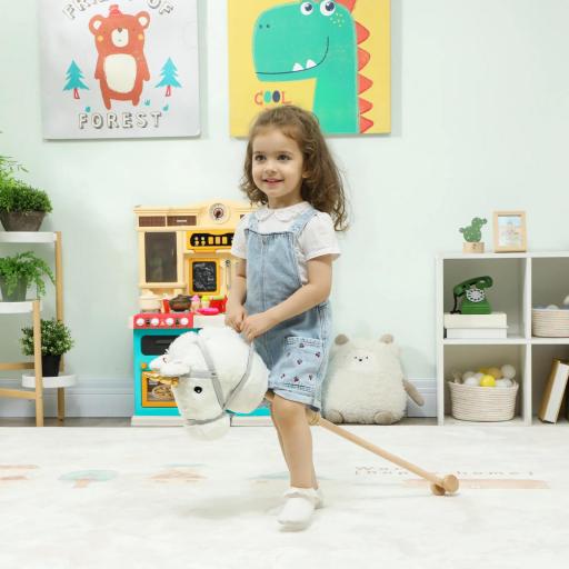 Cabeza de Caballo con Palo de Madera Diseño Unicornio Sonidos y Ruedas Caballo de Juguete 95 cm de Altura Blanco 