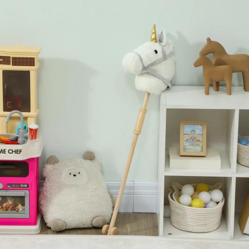 Cabeza de Caballo con Palo de Madera Diseño Unicornio Sonidos y Ruedas Caballo de Juguete 95 cm de Altura Blanco  [6]