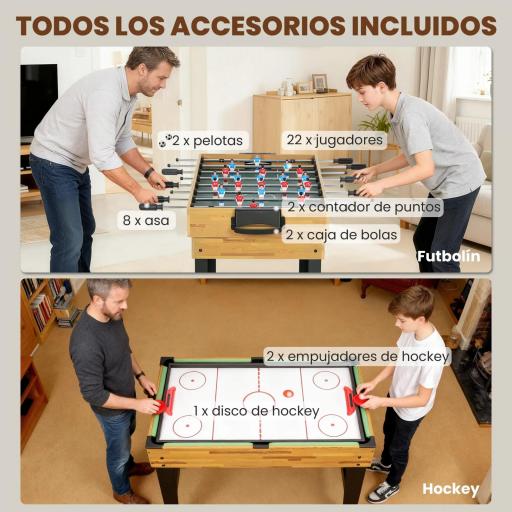 Mesa Multijuegos 13 en 1 con Futbolines para Niños Billar Ping-pong Hockey Ajedrez Damas Backgammon y Accesorios [7]