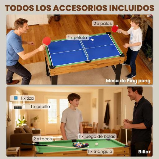 Mesa Multijuegos 13 en 1 con Futbolines para Niños Billar Ping-pong Hockey Ajedrez Damas Backgammon y Accesorios [2]