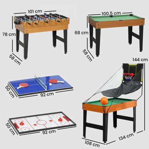 Mesa Multijuegos 5 en 1 con Futbolines para Niños Billar Ping-pong Hockey y Baloncesto 134x108x144 cm Natural y Negro [5]