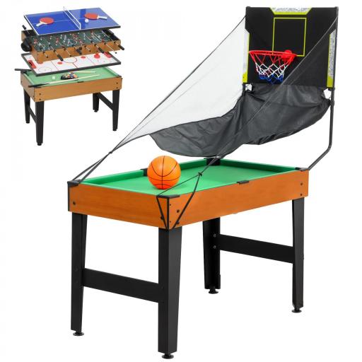 Mesa Multijuegos 5 en 1 con Futbolines para Niños Billar Ping-pong Hockey y Baloncesto 134x108x144 cm Natural y Negro [8]