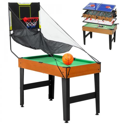Mesa Multijuegos 5 en 1 con Futbolines para Niños Billar Ping-pong Hockey y Baloncesto 134x108x144 cm Natural y Negro [9]