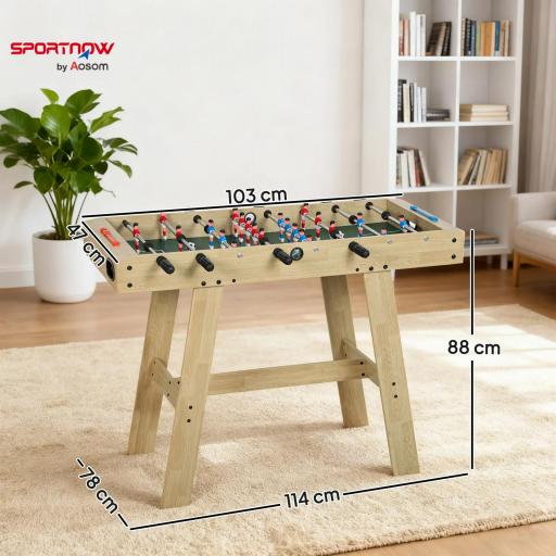 Futbolín para Niños de Madera Mesa de Futbolín con 2 Marcadores 8 Asas y 22 Jugadores 114x78x88 cm Natural [7]