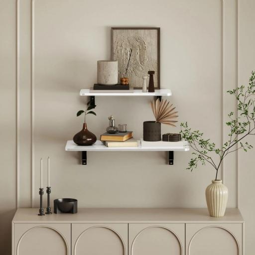 Juego de 2 Mesas Plegables de Pared, Escritorios Flotantes para Cocina Comedor, 80x40x16,5cm 60x30x11,5cm Blanco Brillo [5]