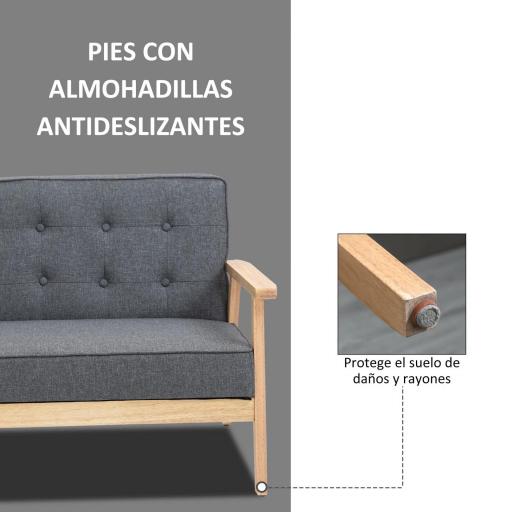 Sofá de 2 Plazas con Respaldo Cojines Acolchados Patas de Madera Antideslizantes Botones con Mechones 113x67x78 cm Gris [6]