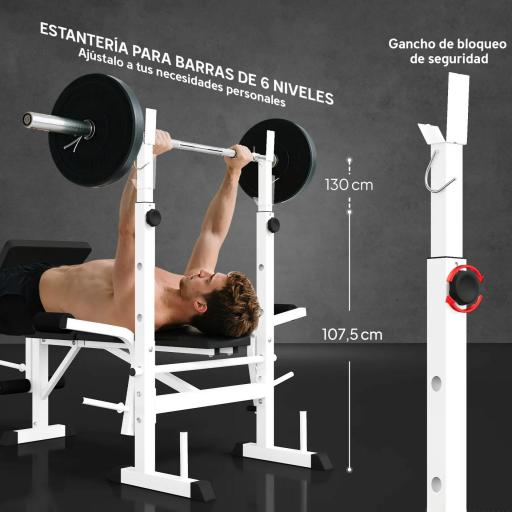 Banco de Musculación Inclinable con Soporte para Barra Ajustable Extensión de Piernas y Curl de Predicador para Gimnasio [7]