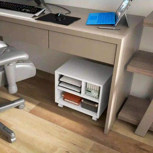 Soporte de Impresora con Ruedas Compartimentos Abiertos para Oficina Estudio 40x30x36 cm Blanco [3]