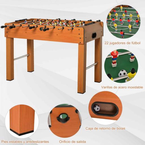 Futbolín de Madera Profesional para Niños y Adultos Mesa de Futbolín con 8 Barras y 2 Pelotas para Casa o Salas de Juego Fácil de Montar 122x61x80,7 cm Natural [3]