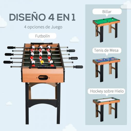 Mesa Multijuegos 4 en 1 para Niños +6 Años Futbolines para Niños Mesa de Billar Mesa de Ping-pong 92x78x80 Natural [1]