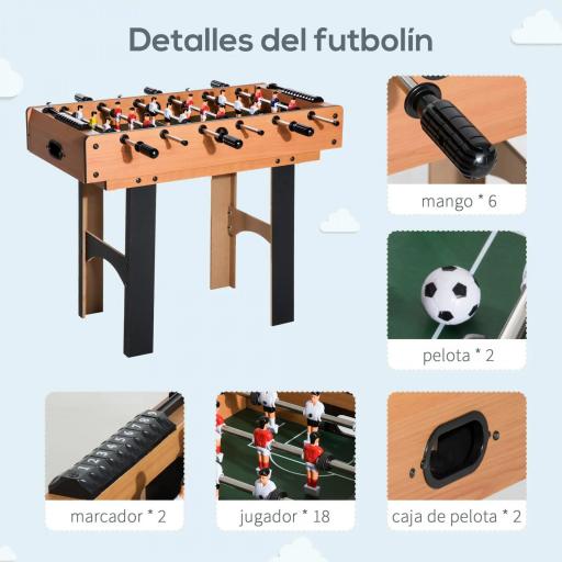 Mesa Multijuegos 4 en 1 para Niños +6 Años Futbolines para Niños Mesa de Billar Mesa de Ping-pong 92x78x80 Natural [4]