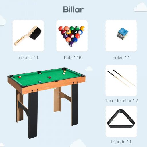 Mesa Multijuegos 4 en 1 para Niños +6 Años Futbolines para Niños Mesa de Billar Mesa de Ping-pong 92x78x80 Natural [3]