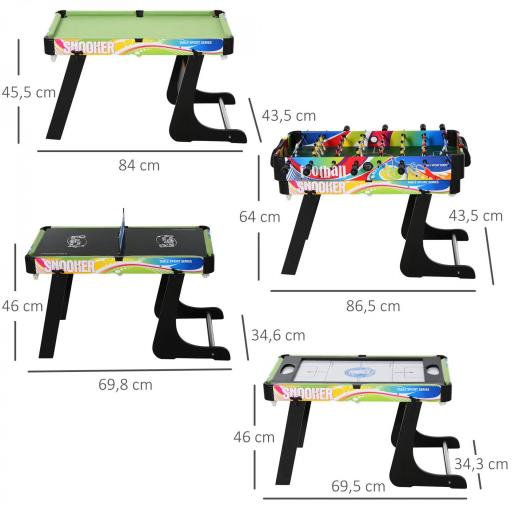 Mesa Multijuegos Plegable 4 en 1 con Futbolín, Hockey, Billar y Ping-pong de Sobremesa 86,5x43,5x64 cm  [1]