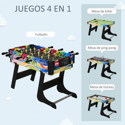 Mesa Multijuegos Plegable 4 en 1 con Futbolín, Hockey, Billar y Ping-pong de Sobremesa 86,5x43,5x64 cm  [3]