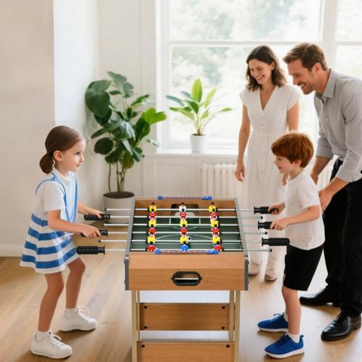Futbolín Plegable para Niños y Adultos Futbolín de Madera 69x37x70 cm con 2 Bolas 6 Asas 2 Marcadores de Puntos 18 Jugadores para Familias Fiestas Juegos Natural