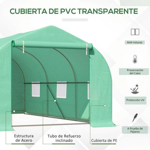 Invernadero de Túnel 450x300x205 cm Invernadero de Jardín con 6 Ventanas Cubierta de Polietileno PE 140 g/m² y Estructura de Acero para Cultivo Plantas Jardín Terraza Verde [2]