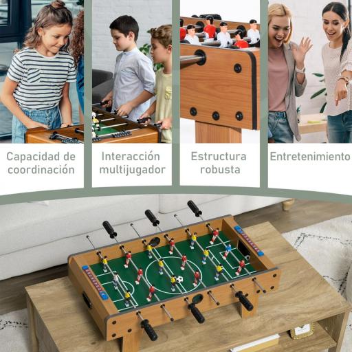 Futbolín de Mesa de Madera con 6 Varillas 2 Marcadores de Puntos y 18 Jugadores para +6 Años 69x36,5x22cm Natural [1]