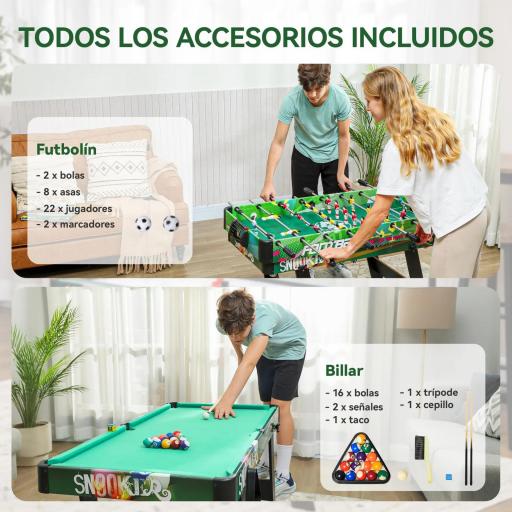 Mesa Multijuegos para Niños de +7 Años 6 en 1 Plegable Billar Futbolín Ping-Pong 118x104x71 cm Multicolor [8]