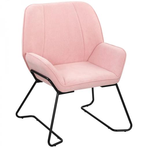 Butaca de Salón con Asiento Ancho y Acolchado Tapizado en Terciopelo Patas de Metal Sillón para Salón Rosa [8]