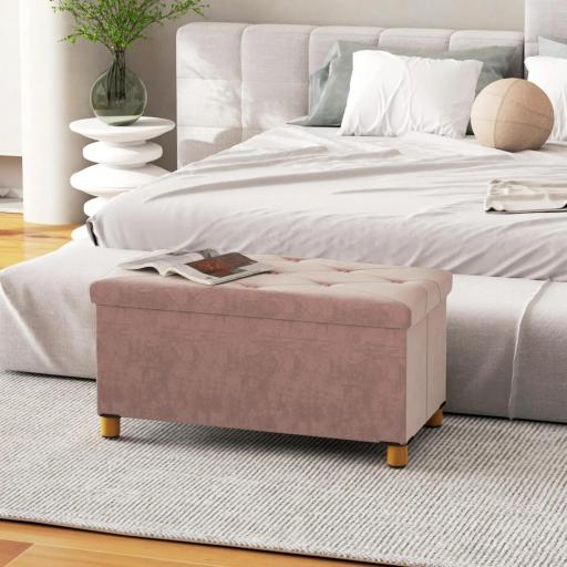 Banco Almacenaje Capacidad de 67 L 76x38x38 cm Tapizado en Terciopelo Carga 120 kg para Sala de Estar Dormitorio Rosa [5]