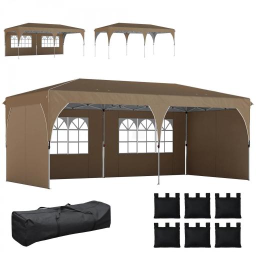 Carpa Plegable 6x3 m con Tiras Reflectantes UPF 50+ Fácil Montaje Sistema Central de Bloqueo Impermeable Beige [9]