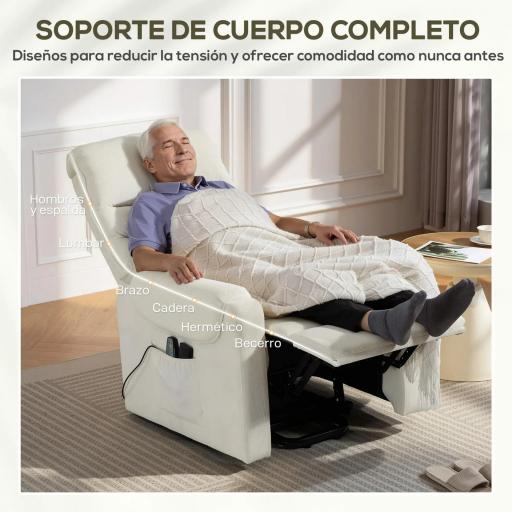 Sillón Levanta Personas con 8 Punto de Masaje Reposapiés Mando a Distancia y Bolsillo Lateral 83x92x110 cm Beige [6]