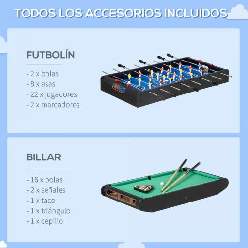 Mesa Multijuegos 6en1 para Niños de +7 Años con Ruedas Billar Futbolín Ping-Pong Anillas Hockey 120x88x79cm Negro [5]