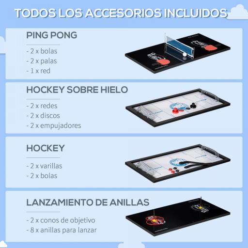 Mesa Multijuegos 6en1 para Niños de +7 Años con Ruedas Billar Futbolín Ping-Pong Anillas Hockey 120x88x79cm Negro [6]