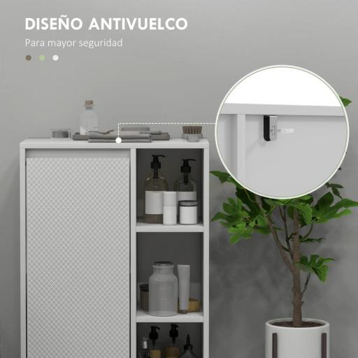 Armario de Baño con Estantes Abiertos Puerta y Estante Ajustable Antivuelco para Salón Dormitorio 53x30x80 cm Blanco [6]