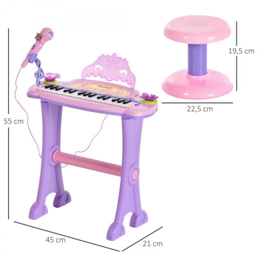 Teclado Electrónico Infantil 32 Teclas Juguete Musical Piano Infantil Piano para Niños con Micrófono Taburete Luces Variedad Sonidos Rítmos Melodias MP3 Karaoke Modo de Enseñanza Rosa [1]