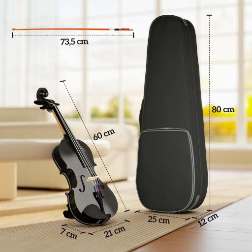 Violín 4/4 de Tamaño Completo de Madera con Estuche Arco Colofonia Afinadores Cuerdas y Soporte para Hombro Negro [3]