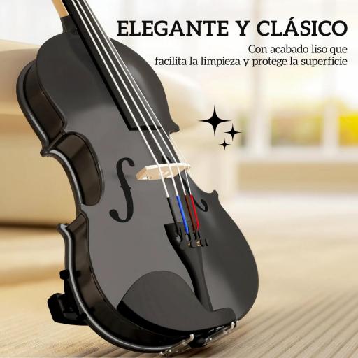 Violín 4/4 de Tamaño Completo de Madera con Estuche Arco Colofonia Afinadores Cuerdas y Soporte para Hombro Negro [9]