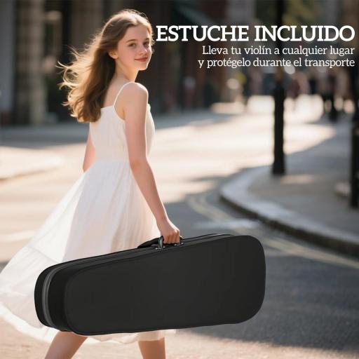 Violín 4/4 de Tamaño Completo de Madera con Estuche Arco Colofonia Afinadores Cuerdas y Soporte para Hombro Negro [8]