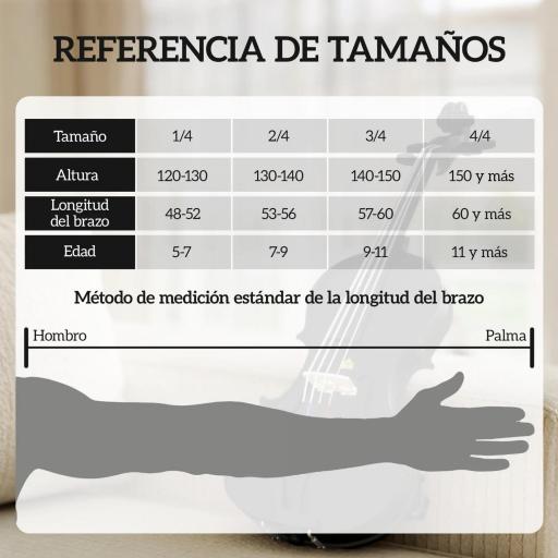 Violín 4/4 de Tamaño Completo de Madera con Estuche Arco Colofonia Afinadores Cuerdas y Soporte para Hombro Negro [2]