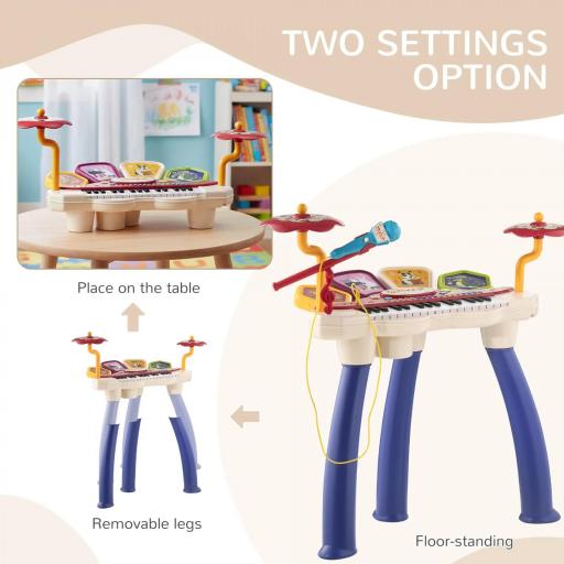 Juego de Piano 2 en 1 con Micrófono Luces 19 Canciones Batería y Volumen Ajustable 74x32,2x71cm Multicolor [1]