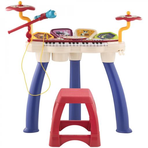 Juego de Piano 2 en 1 con Micrófono Luces 19 Canciones Batería y Volumen Ajustable 74x32,2x71cm Multicolor [9]