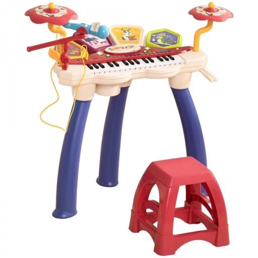 Juego de Piano 2 en 1 con Micrófono Luces 19 Canciones Batería y Volumen Ajustable 74x32,2x71cm Multicolor [7]