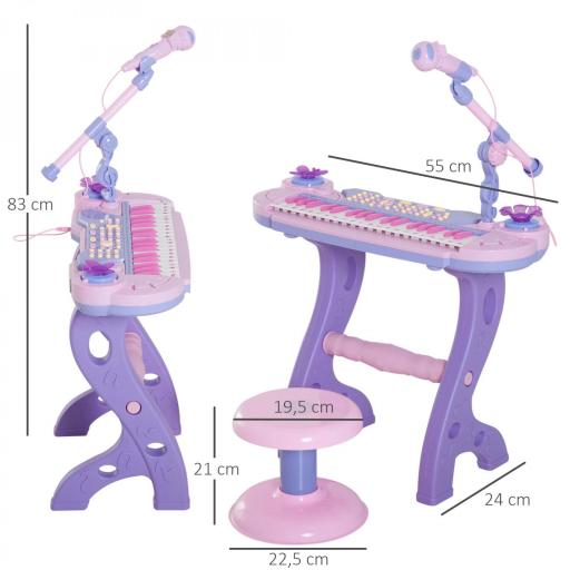 Piano Infantil 37 Teclas Teclado Electrónico Juego de Piano Regalo Juguete Educativo para Niños +3 Años con Micrófono Taburete Luces y 22 Canciones USB/MP3 Karaoke Rosa [7]