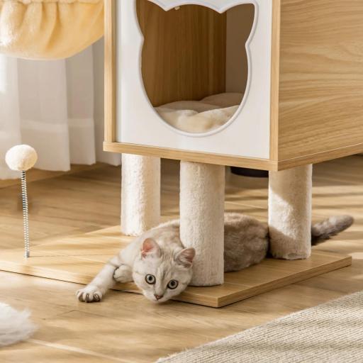 Árbol Rascador para Gatos con Plataforma Torre Escalador para Gatos con Hamaca Caseta Cama Postes 48x40x126 cm Beige [7]