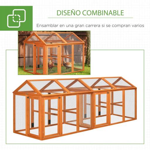 Gallinero para Exterior 140x88,5x106 cm con 3 Perchas Marco de Madera y 2 Puertas con Cierre Madera Natural [3]