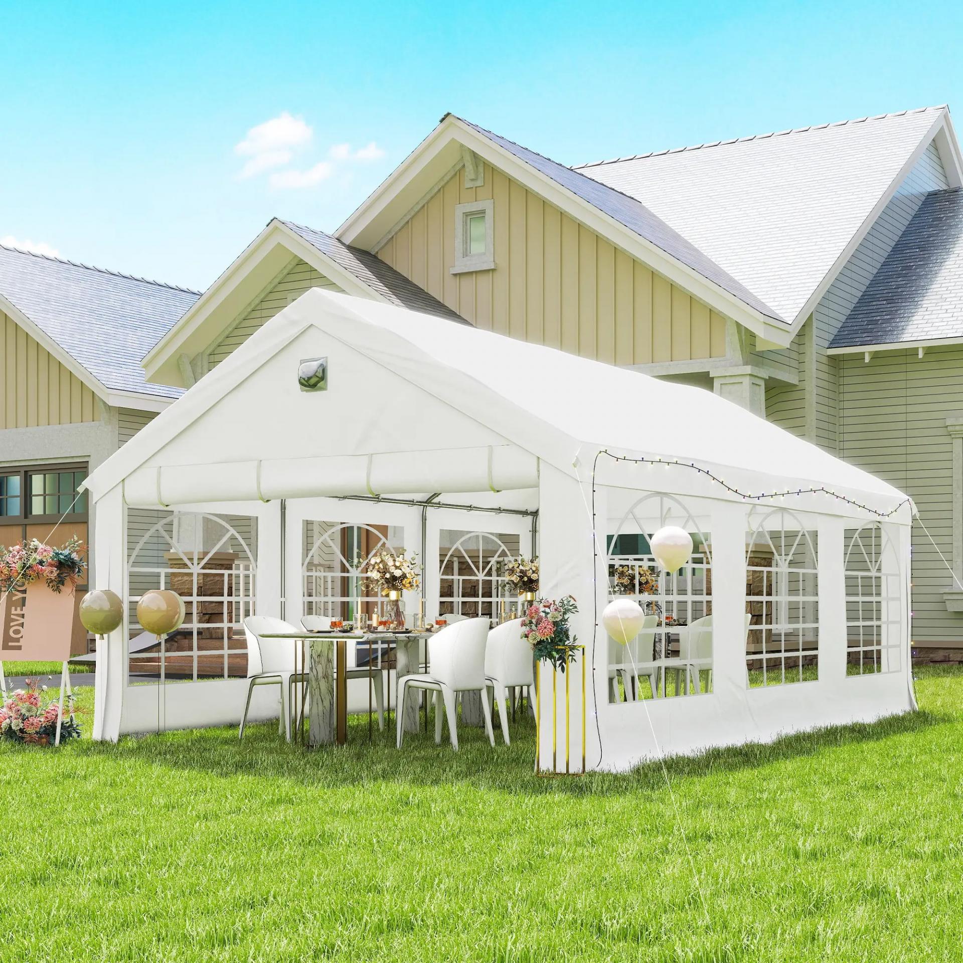 Carpa para Fiestas 4x6 m Carpa de Jardín con Paredes Extraíbles 2 Puertas y Ventanas UPF30+ para Boda Camping Blanco