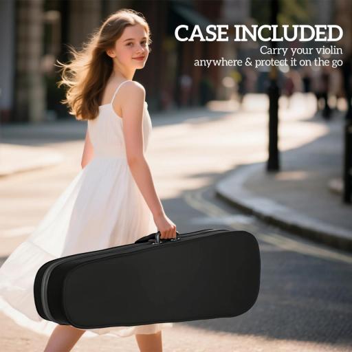 Violín 4/4, conjunto de violín de madera para adultos y principiantes, con estuche ligero y portátil, arco, resina, puente y apoyo para el hombro, marrón [4]