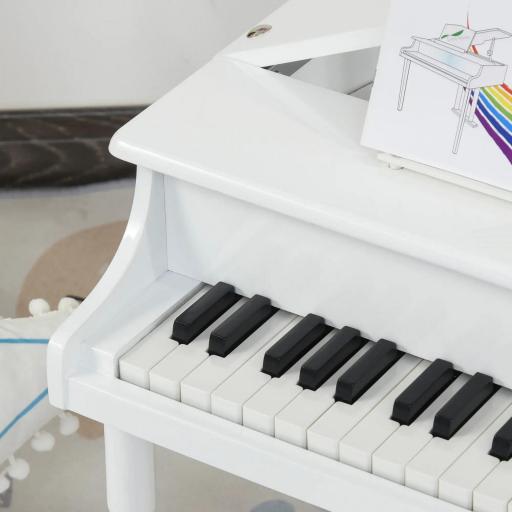 Piano de Cola Infantil de MDF con 30 Teclas Taburete y Atril de Partituras Piano para Niños Instrumento Musical Didáctico 52x50x49 cm Blanco [8]
